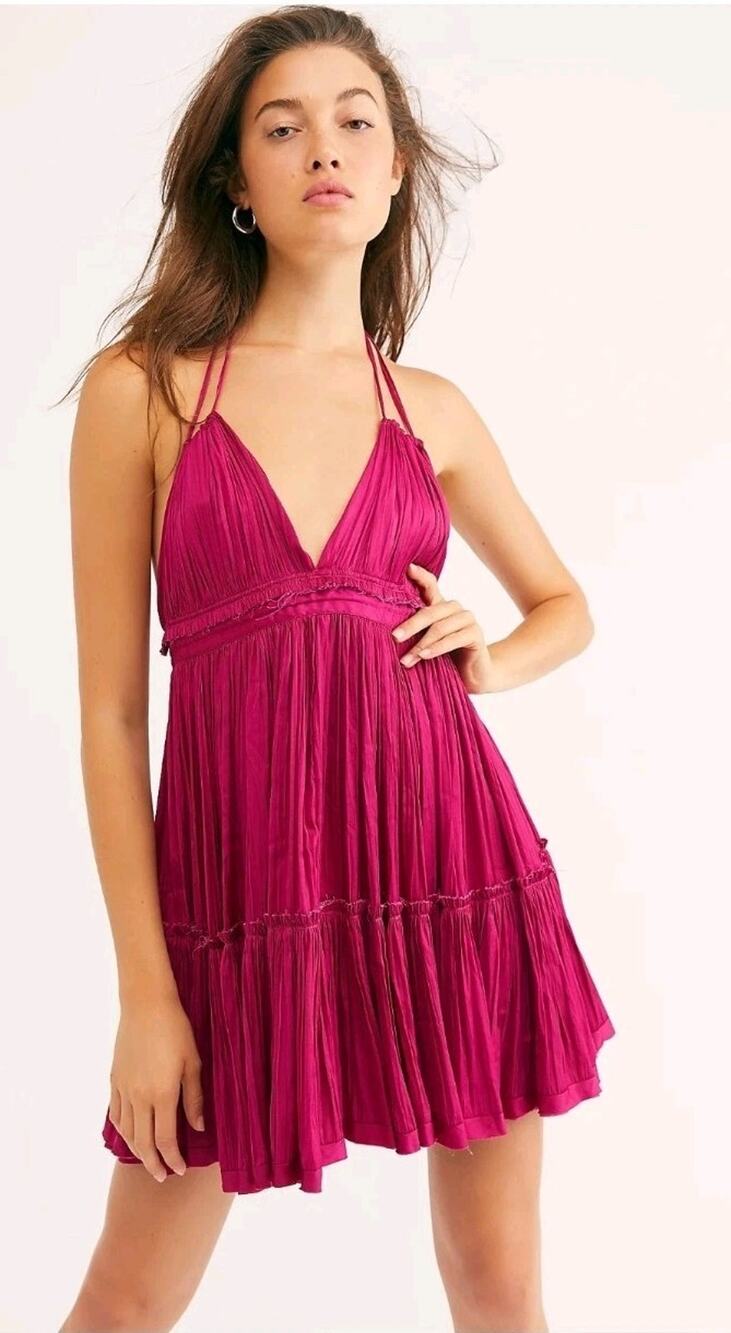 Free People 100 Degrees Of Shine Mini Pink Boho Dress | M Boho Cottagecore Fairy